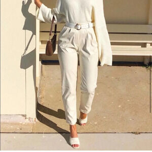 PRINCESS POLLY Faux Leather Cream Trousers Pants Beige Love Club 90s Aesthetic